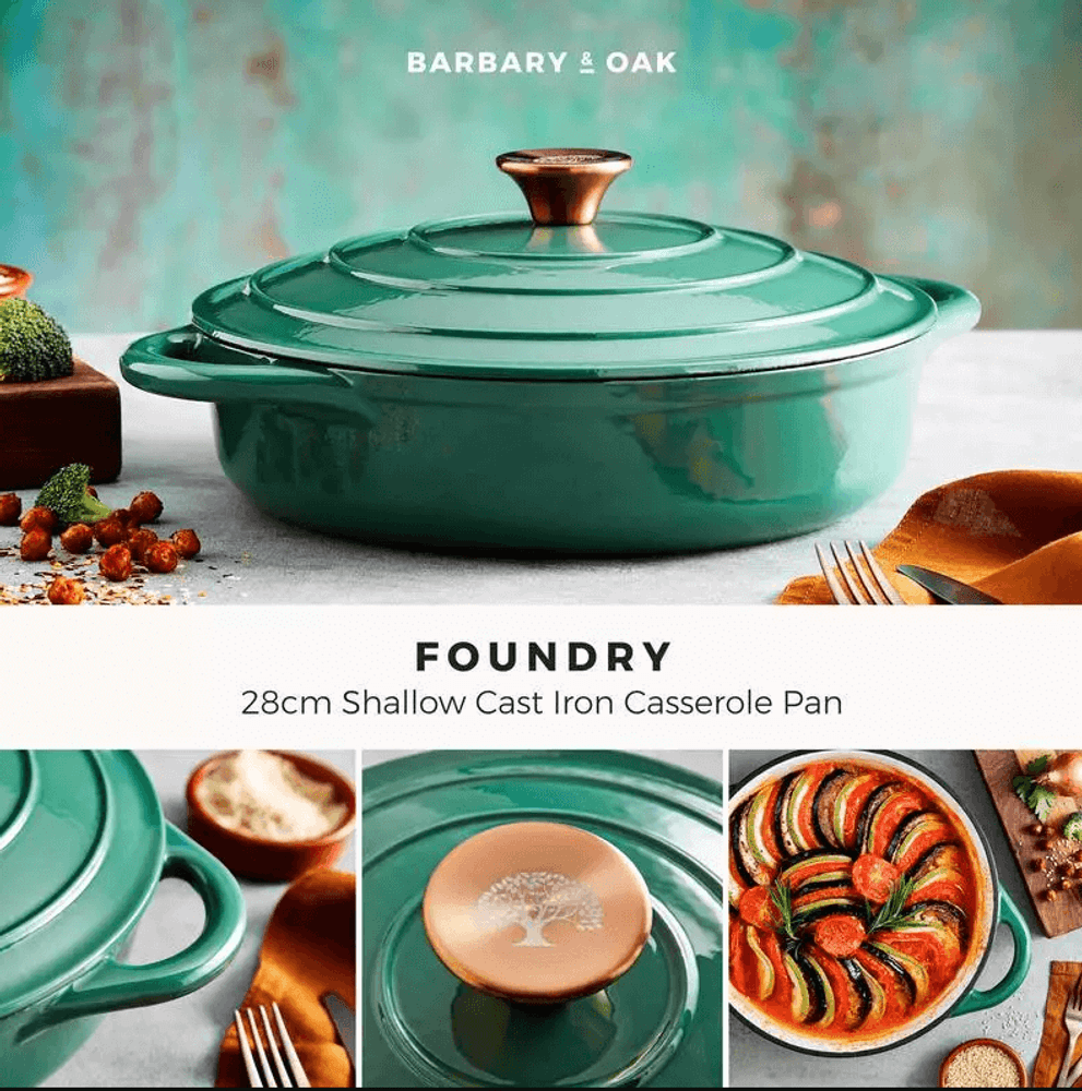 Barbary & Oak Lav Støpejernsgryte Grønn 28 cm