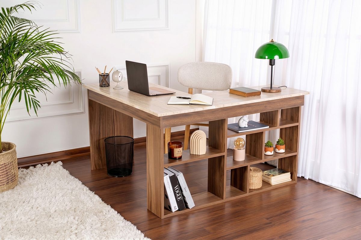 Nordure Vesper skrivebord – Travertine / Venezia Walnut