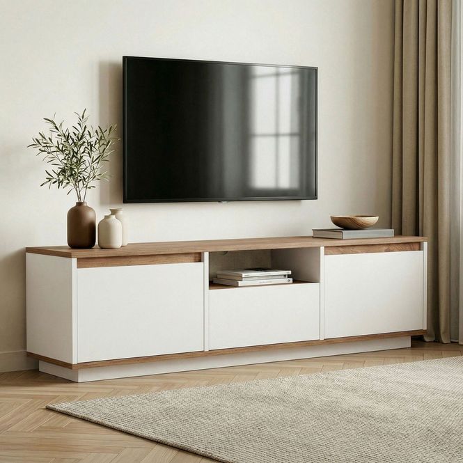 Hovedbilde Nordure Sentinel TV-benk – Atlantic Pine/hvit