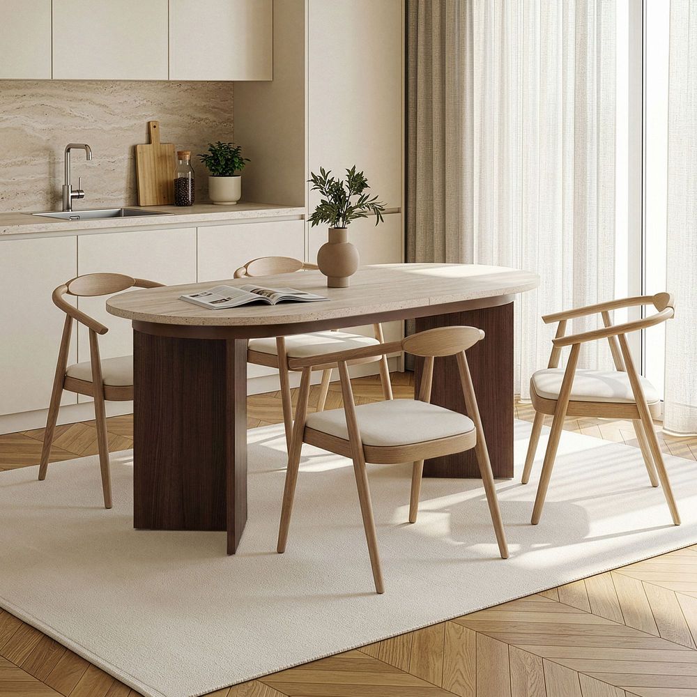 Nordure Sorell uttrekkbart spisebord – Travertine/Milano Walnut