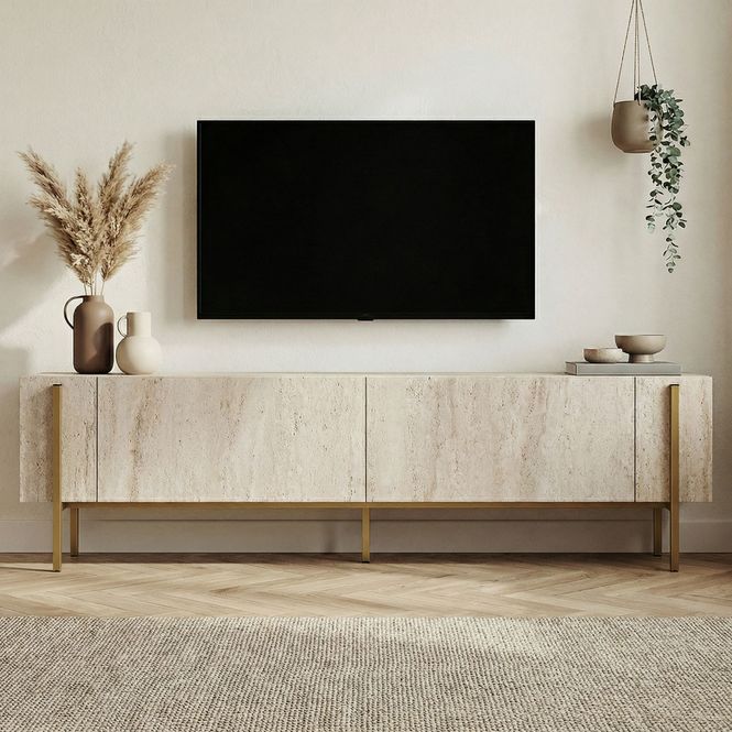 Hovedbilde Nordure Nexus TV-benk – Travertine / gull