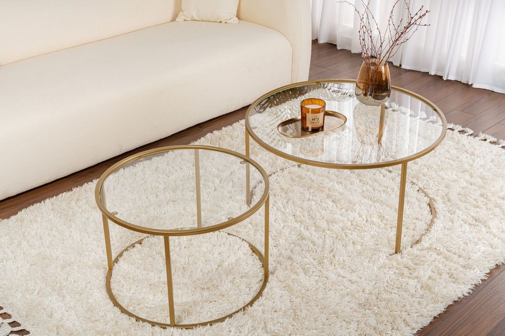 Nordure Aurum sofabordsett – 80 / 60 / gull / transparent