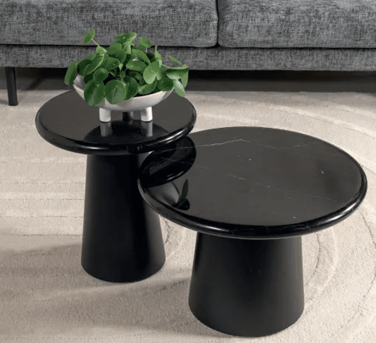 Trend Collection Utah Sofabord Marmor Svart Ø60 x H43 cm – Sort Base