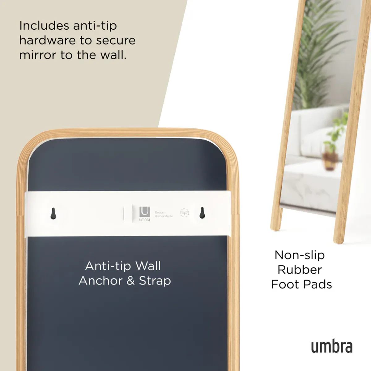 Umbra Bellwood Gulvspeil Natur