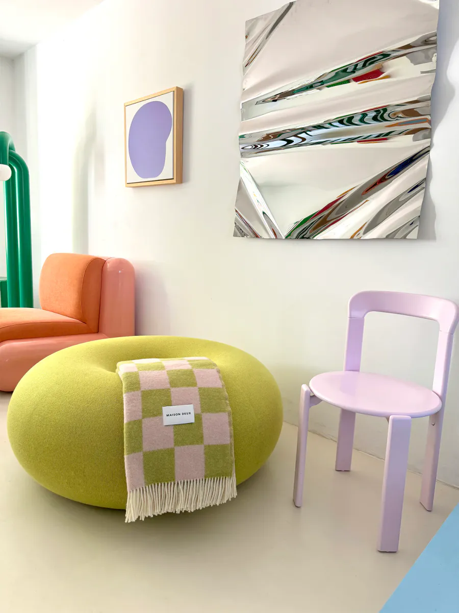 Maison Deux Checkerboard Pledd Grønn/Rosa