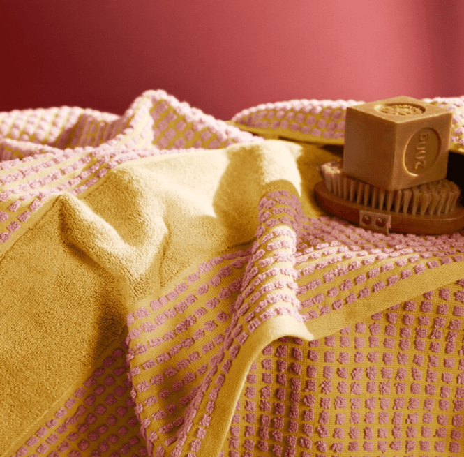 Hovedbilde Juna Check Håndkle 70x140 cm, Gul/Rosa