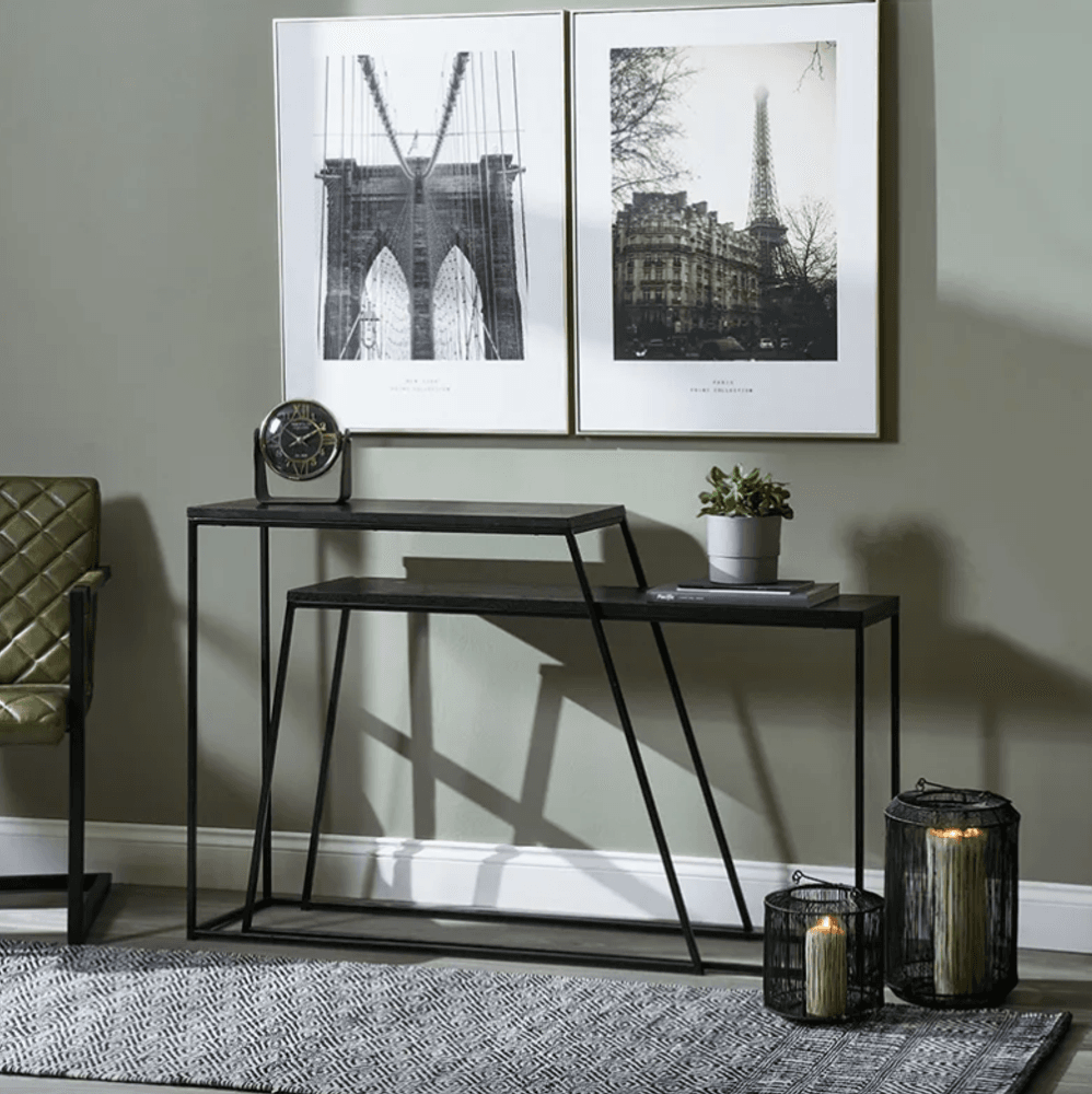 Trend Collection Konsollbord 2 stk Svart Metall og Eikefiner